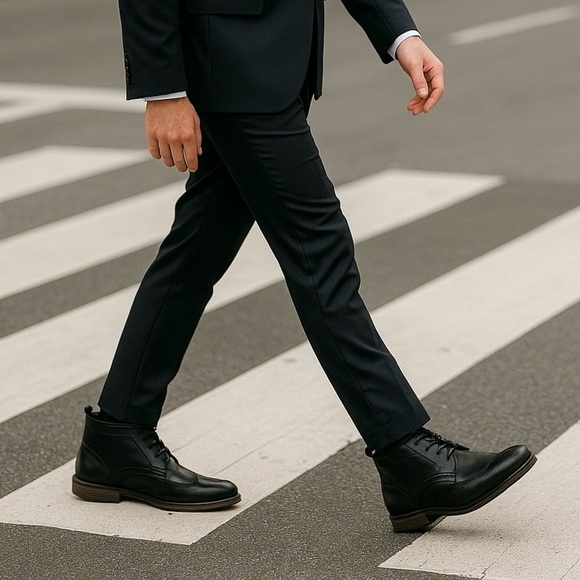 Men’s Black Dress Boots Wingtip Oxford Ankle Boots, Classic Lace-Up, Size 8 NWT - Picture 1 of 11